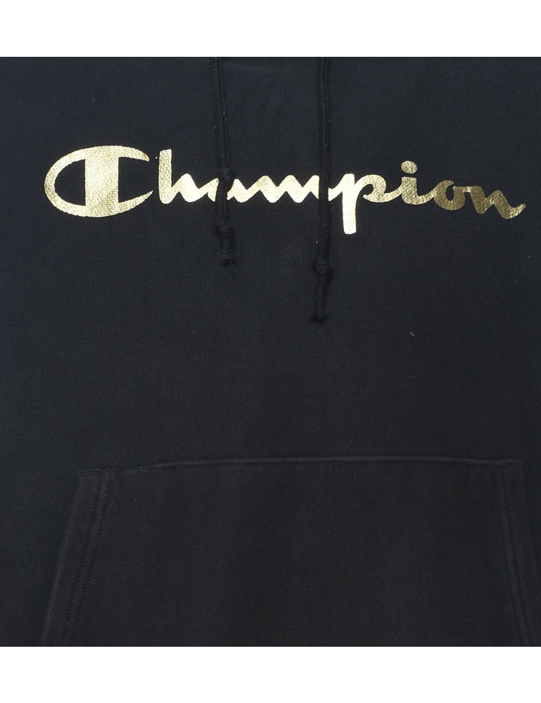 Champion Reverse Weave Black & Gold Printed Hoodie - S