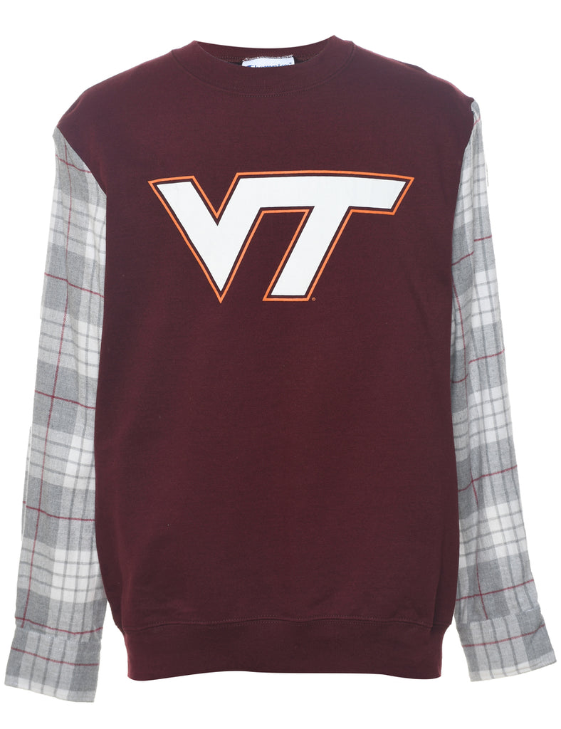 Champion VT Grey & Maroon Checked Sweatshirt - S