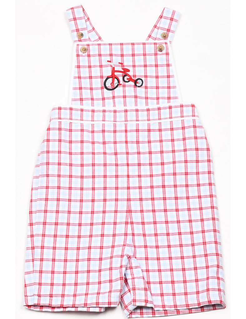 Checked Red & White Dungarees - 6-12 MONTHS