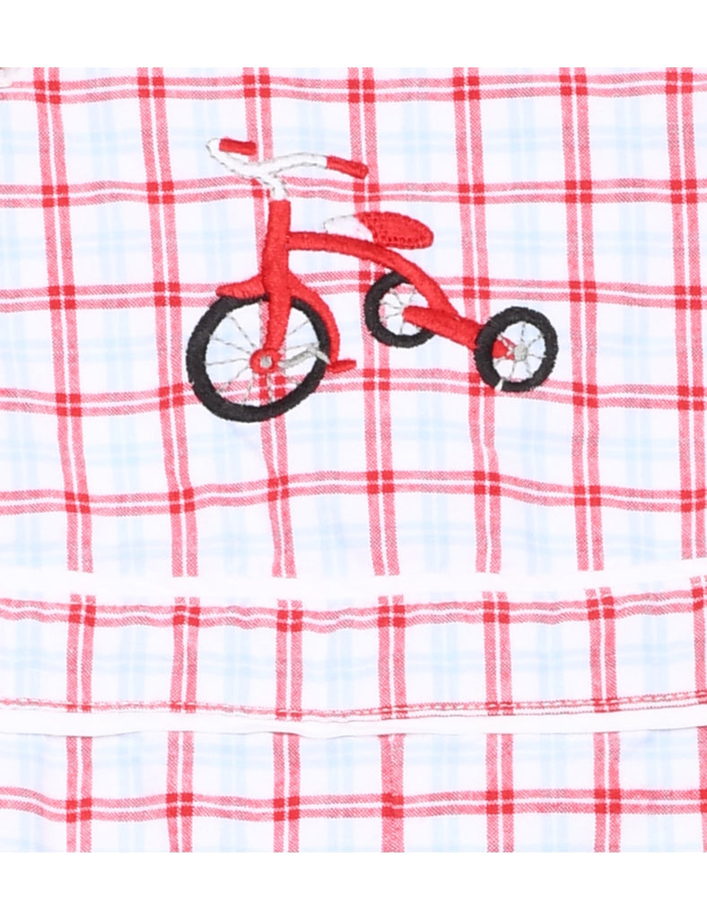 Checked Red & White Dungarees - 6-12 MONTHS