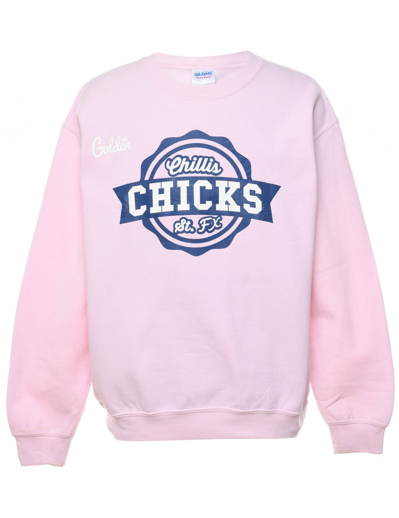 Chillis Chicks Printed Navy & Pale Pink Sweatshirt - M