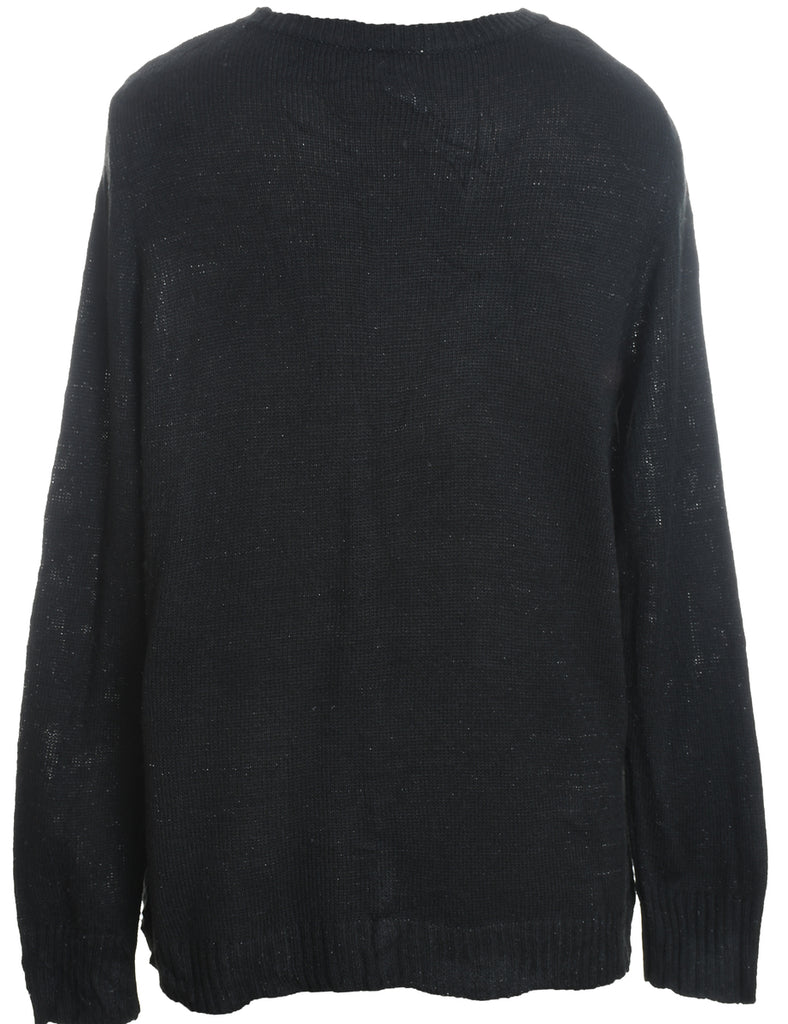 Christmas Tree Design Black Knit Jumper - XL