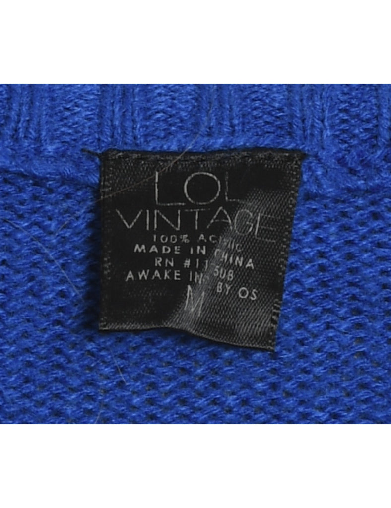 Christmas Tree Design Blue Knit Jumper - M