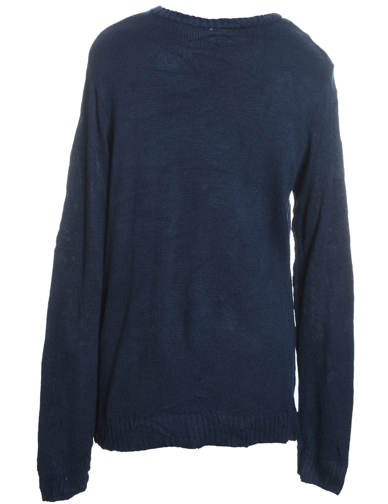 Christmas Tree Design Navy Knit Jumper - M