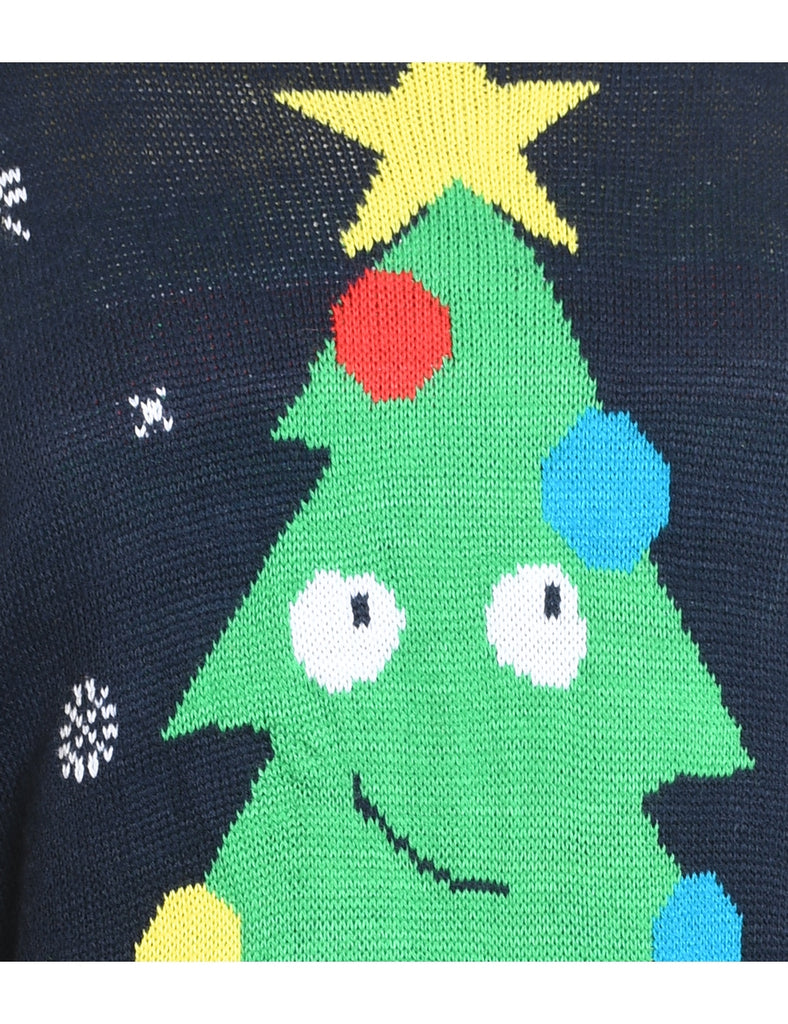 Christmas Tree Design Navy Knit Jumper - M