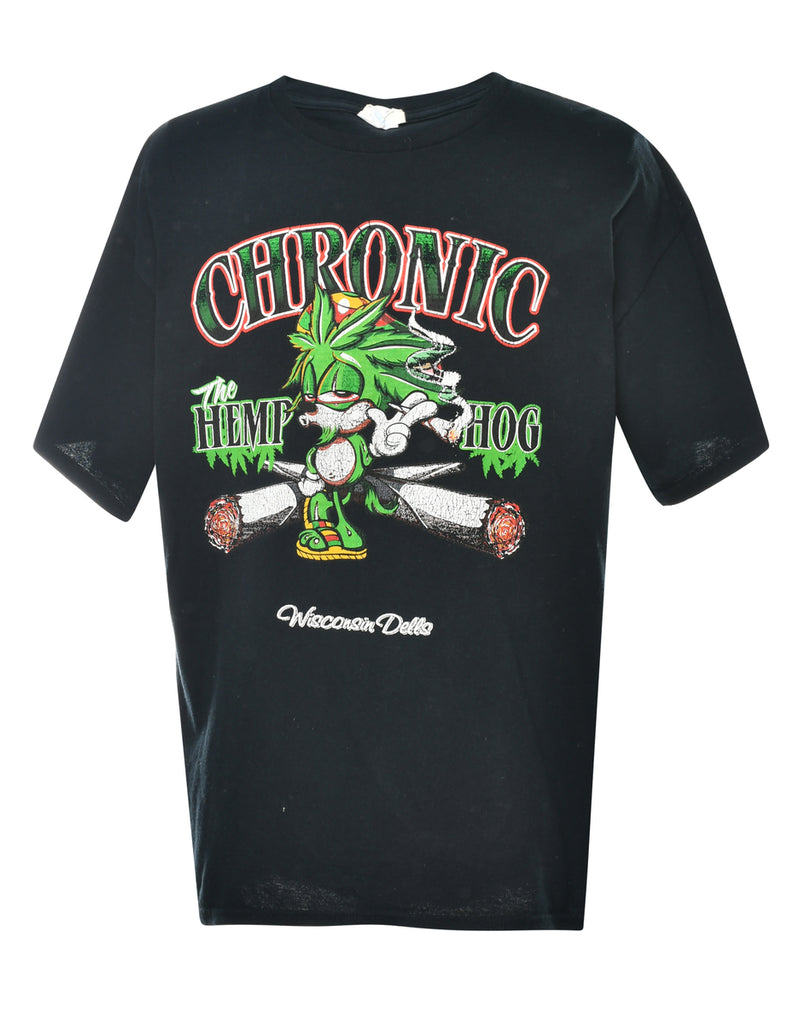 Chronic Hemp Hog Graphic Black & Green Printed T-shirt - XL