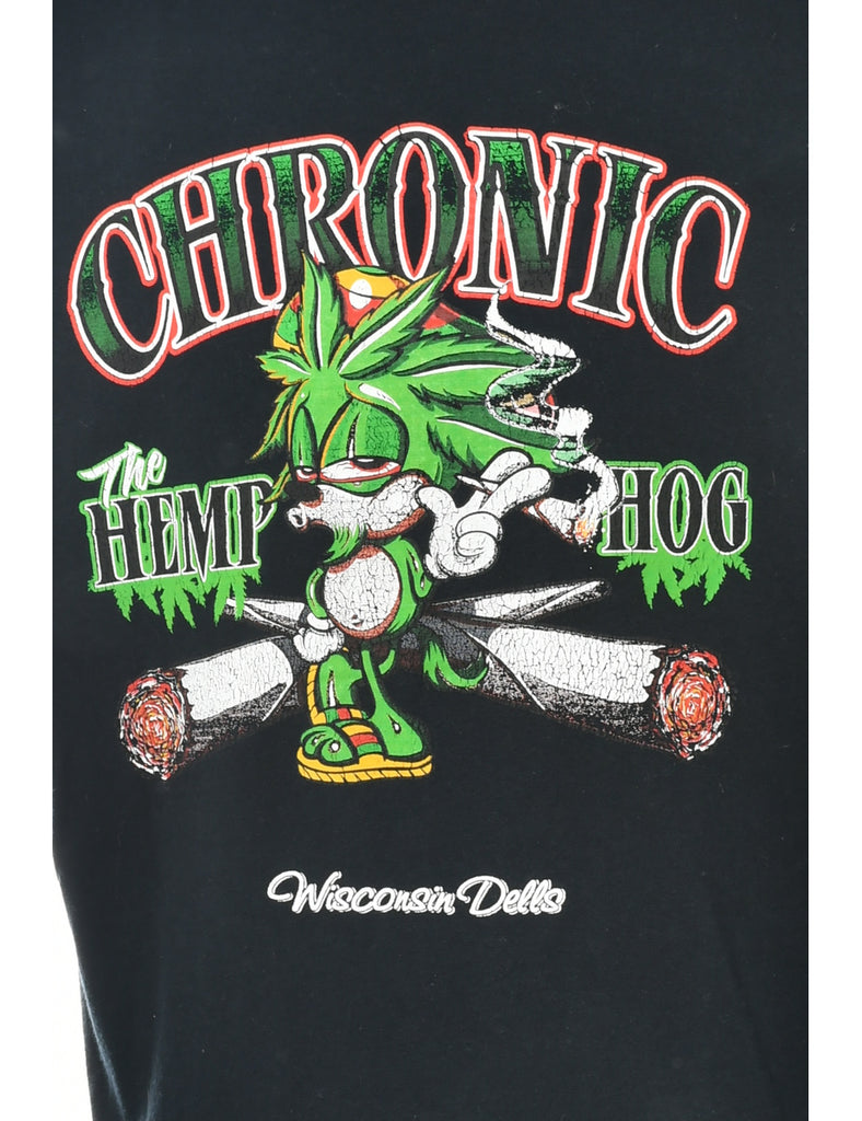 Chronic Hemp Hog Graphic Black & Green Printed T-shirt - XL