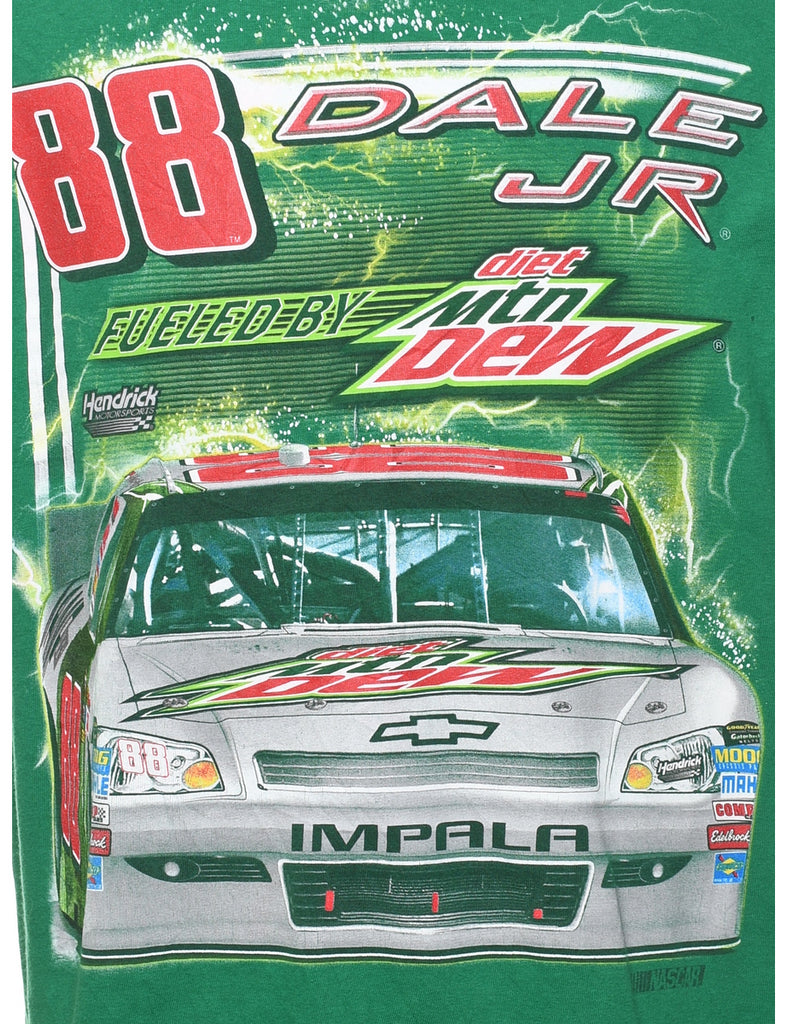 Dale Jr Green, Red & White Printed T-shirt - XL