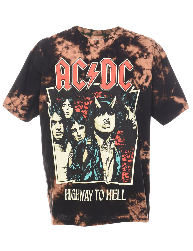Dark Brown & Peach AC/DC Highway To Hell Tie Dye Band T-shirt - XL