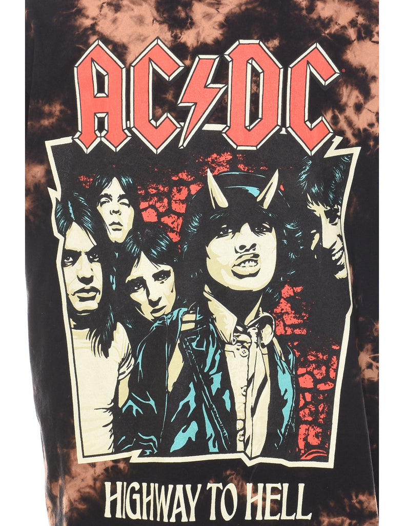 Dark Brown & Peach AC/DC Highway To Hell Tie Dye Band T-shirt - XL