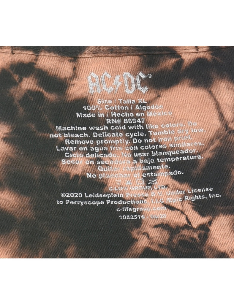 Dark Brown & Peach AC/DC Highway To Hell Tie Dye Band T-shirt - XL