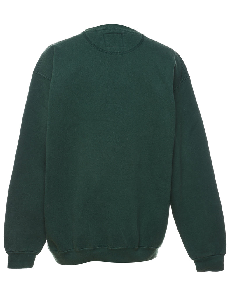 Dark Green Embroidered Round Neck Sweatshirt - M