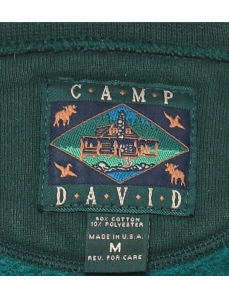 Dark Green Embroidered Round Neck Sweatshirt - M