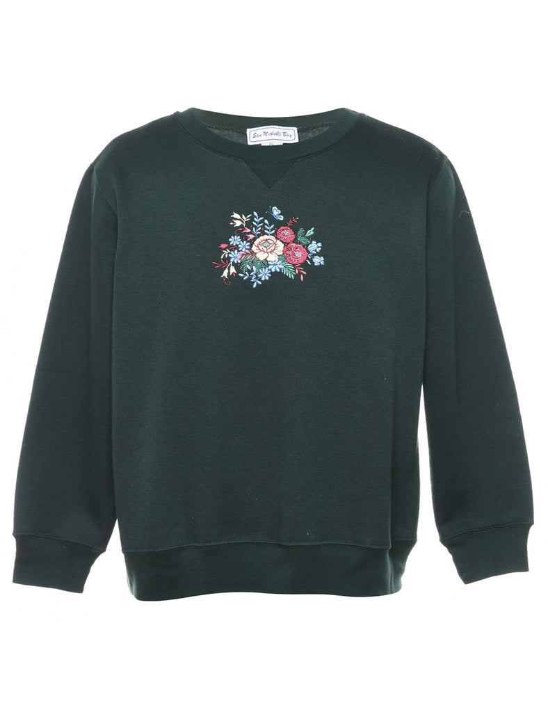 Dark Green Floral Sweatshirt - S
