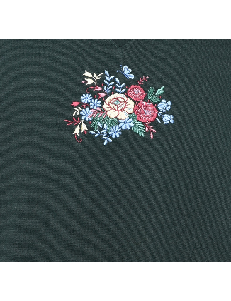 Dark Green Floral Sweatshirt - S
