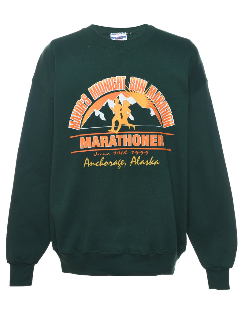 Dark Green Marathoner Printed Sweatshirt - XL