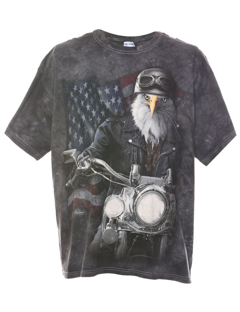 Dark Grey Tie Dye American Flag Eagle T-shirt - XL