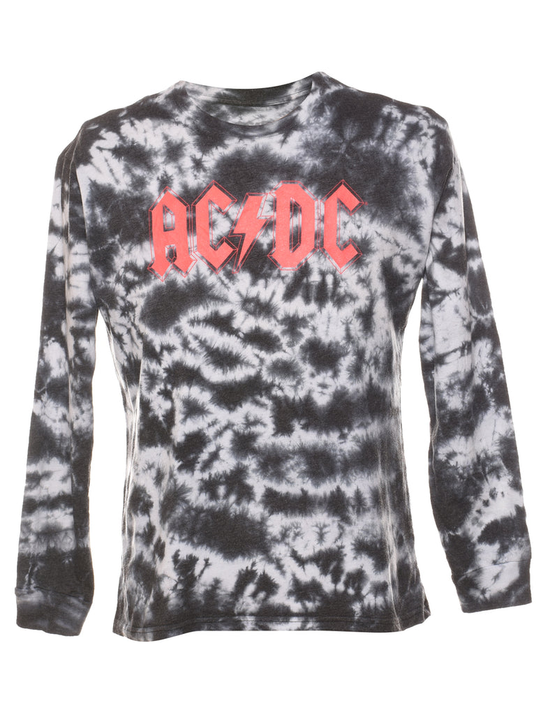 Dark Grey & White AC/DC Tie Dye Band T-shirt - M