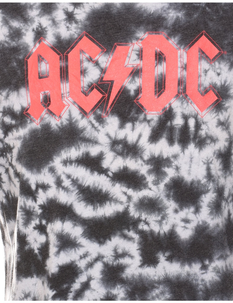 Dark Grey & White AC/DC Tie Dye Band T-shirt - M