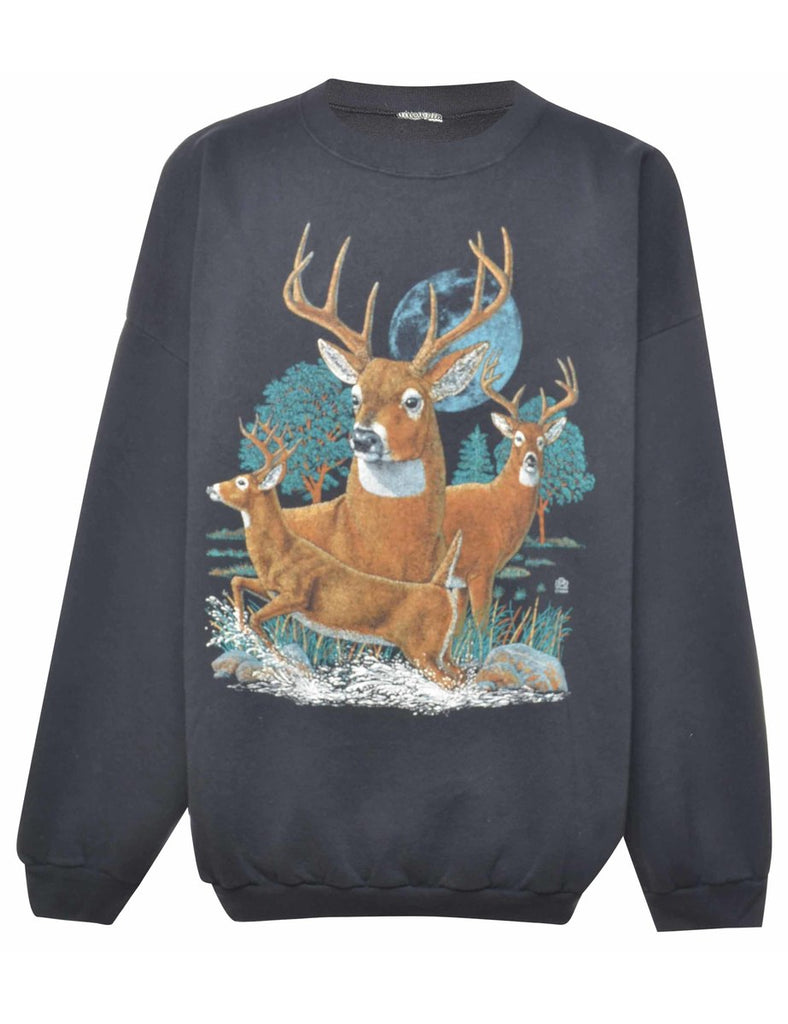 Dear Print Animal Sweatshirt - L