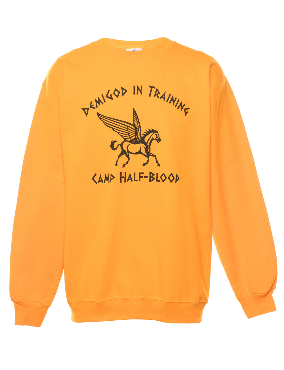 Vintage Demigod In Training Printed Mustard Sweatshirt - S