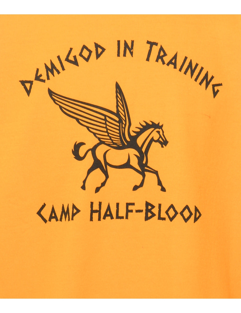 Vintage Demigod In Training Printed Mustard Sweatshirt - S