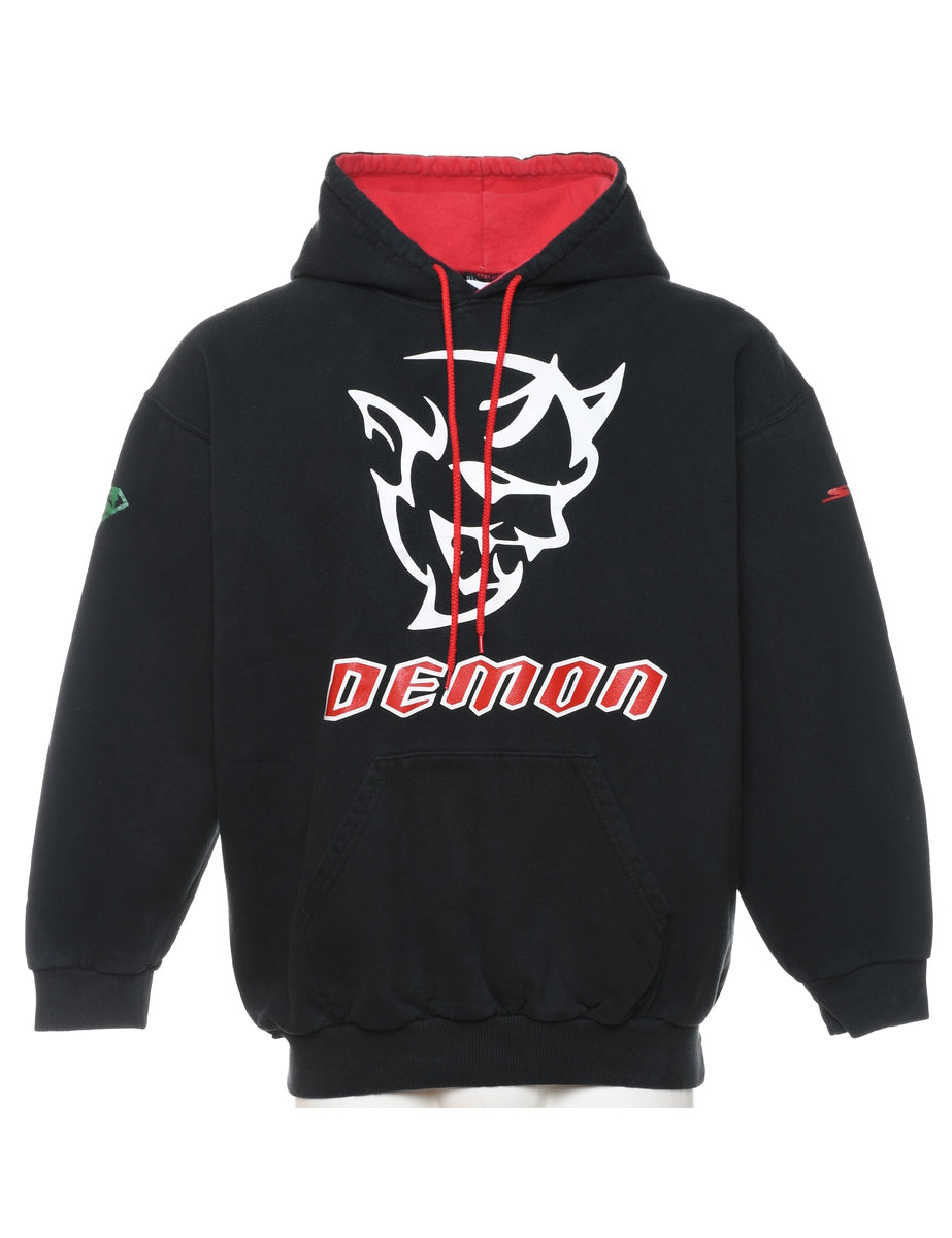 Demon Printed Black & Red Printed Hoodie - L