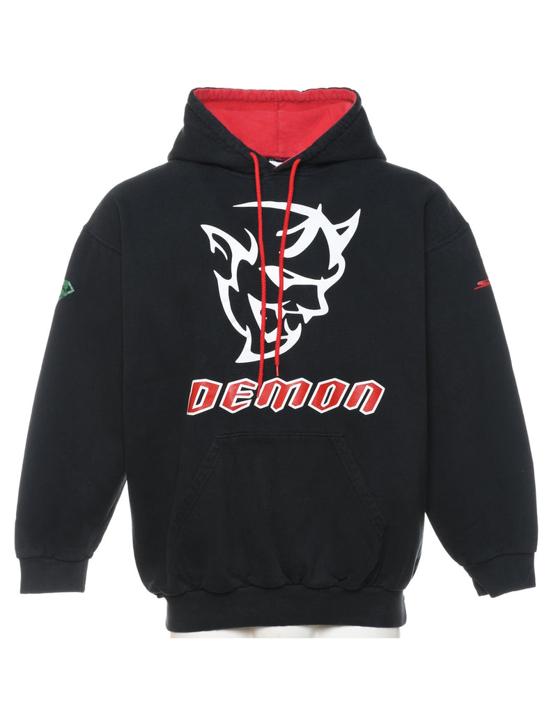 Demon Printed Black & Red Printed Hoodie - L