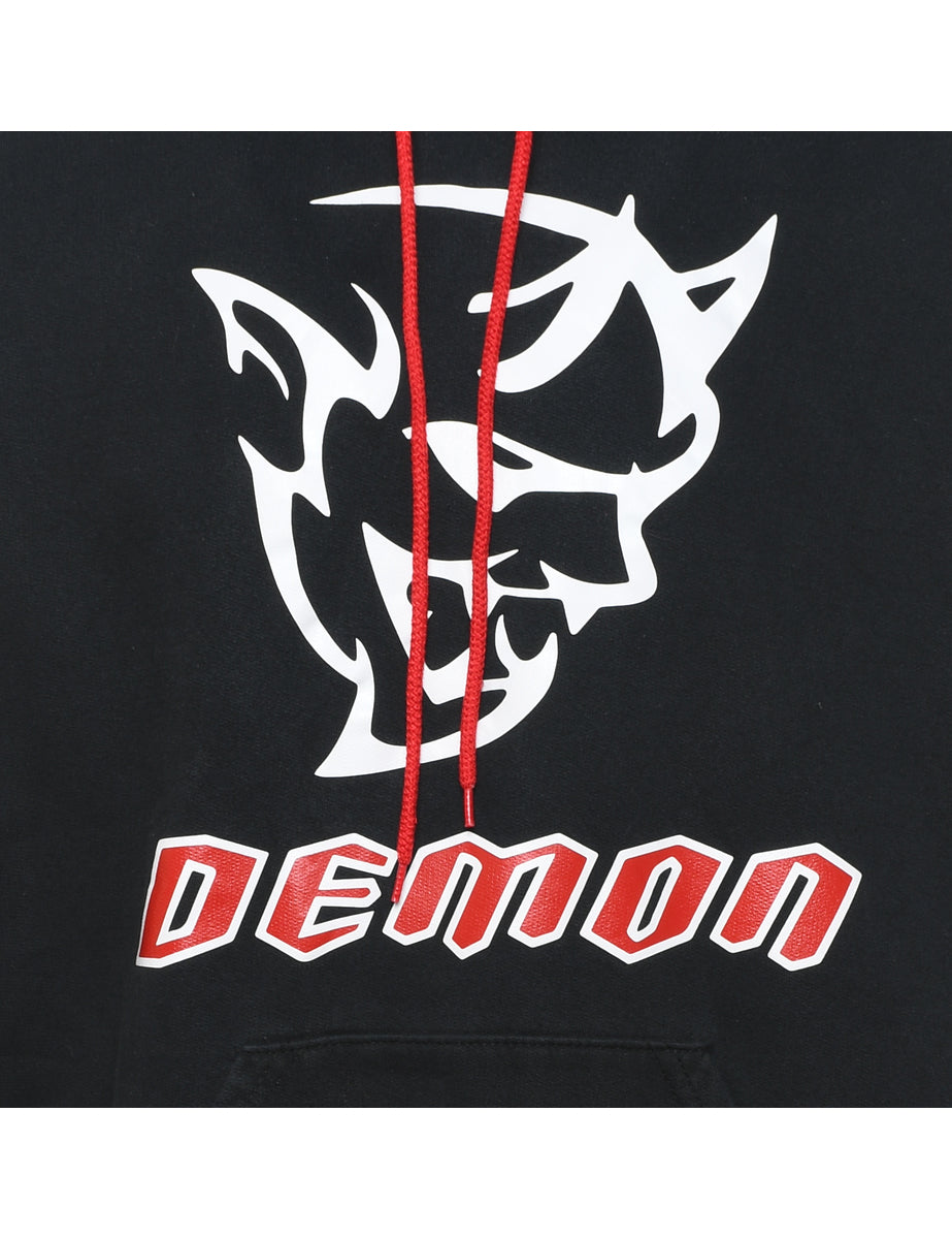 Demon Printed Black & Red Printed Hoodie - L