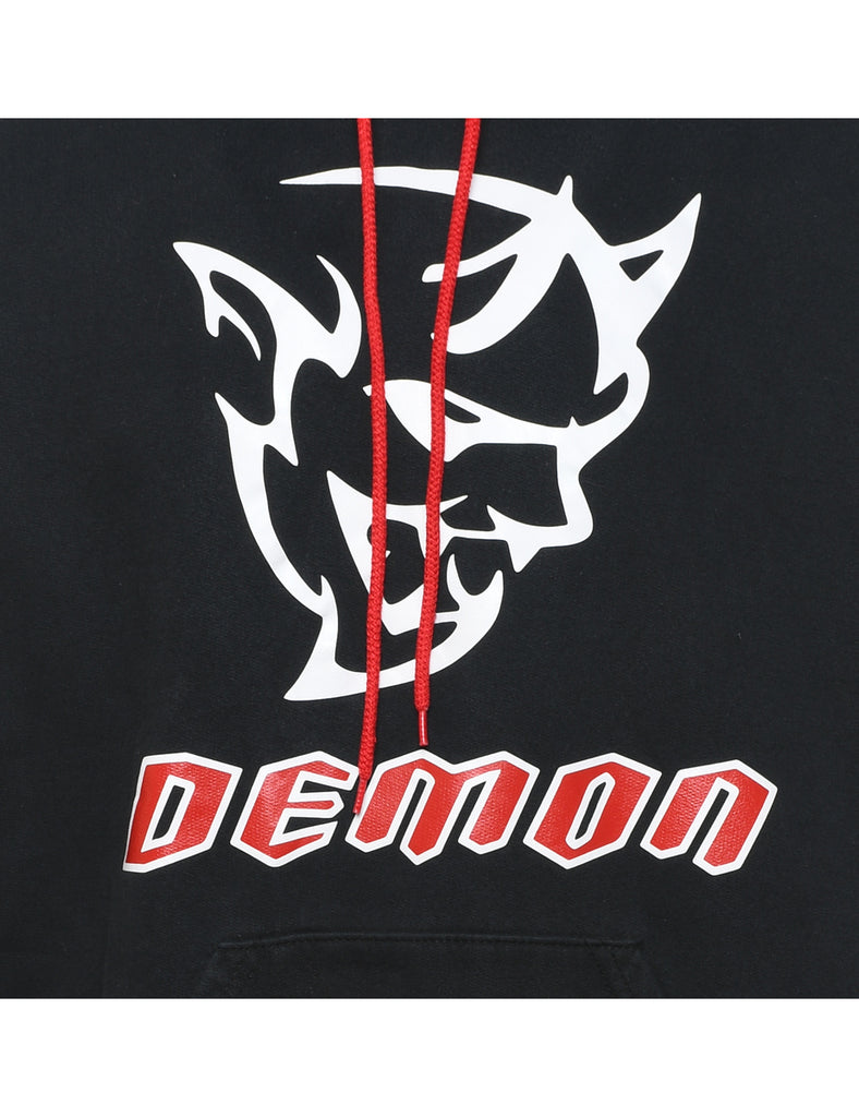 Demon Printed Black & Red Printed Hoodie - L