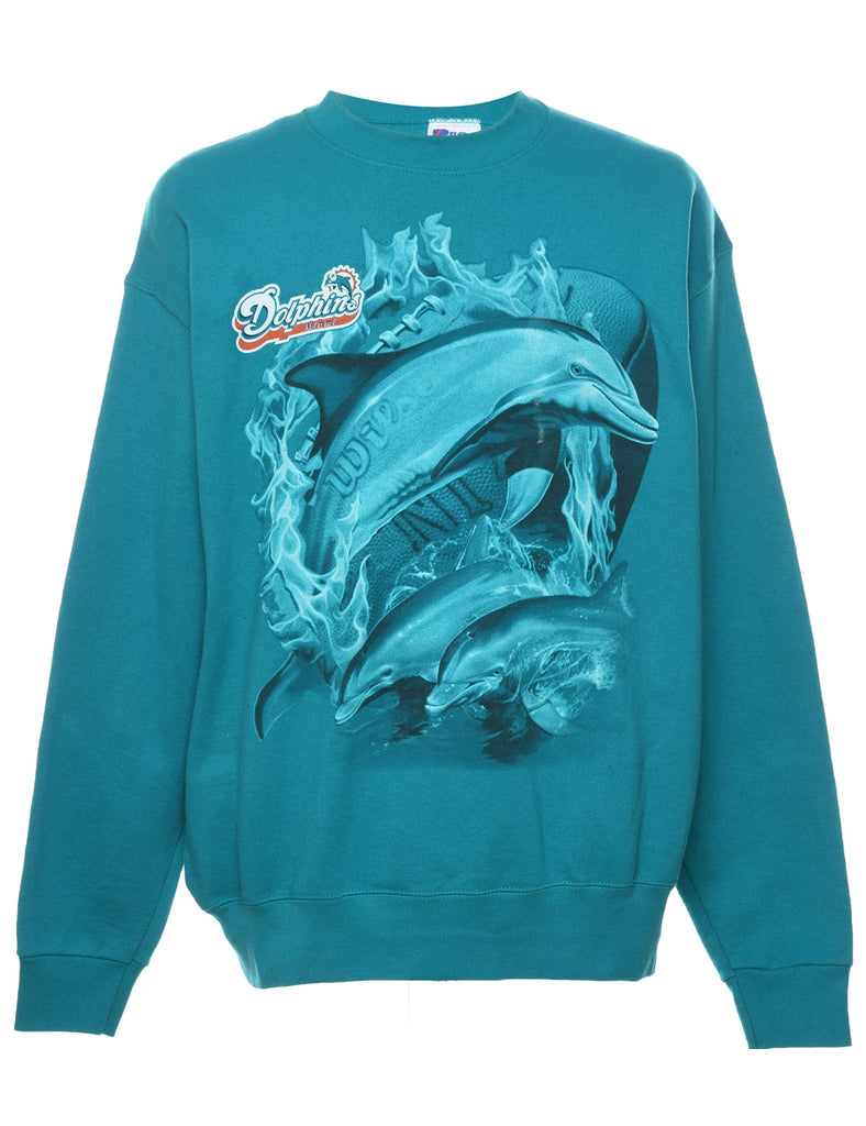 Dolphins Miami 1990s Blue Printed Sweatshirt - XL