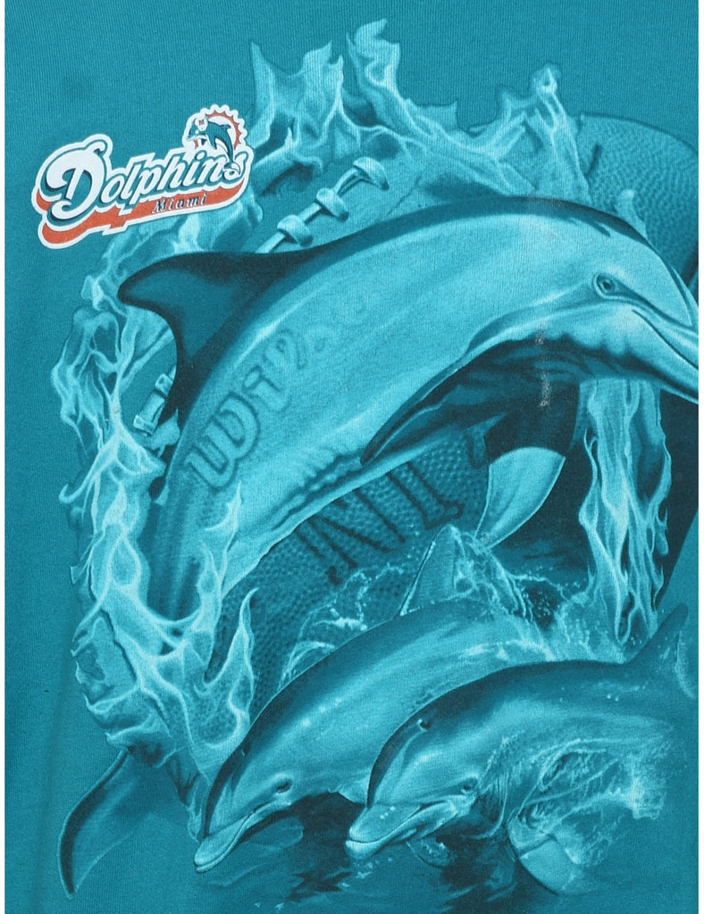 Dolphins Miami 1990s Blue Printed Sweatshirt - XL
