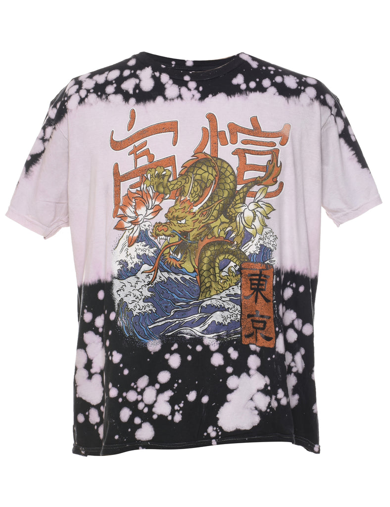 Dragon Design Multi-Colour Tie Dye T-shirt - L