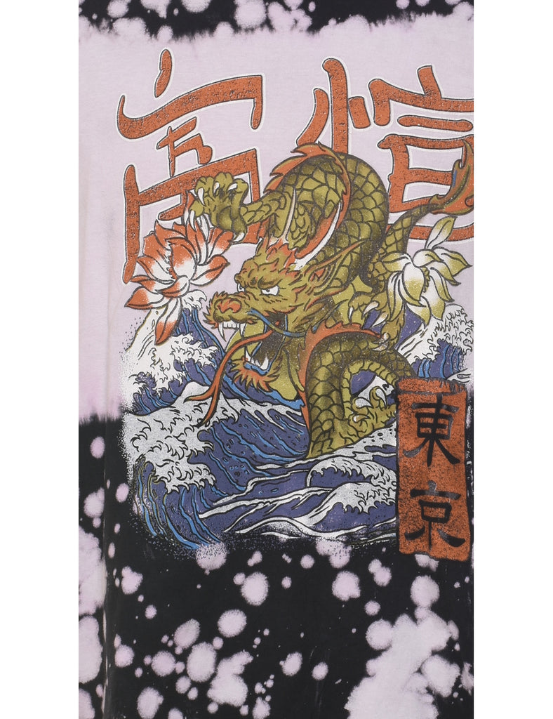 Dragon Design Multi-Colour Tie Dye T-shirt - L