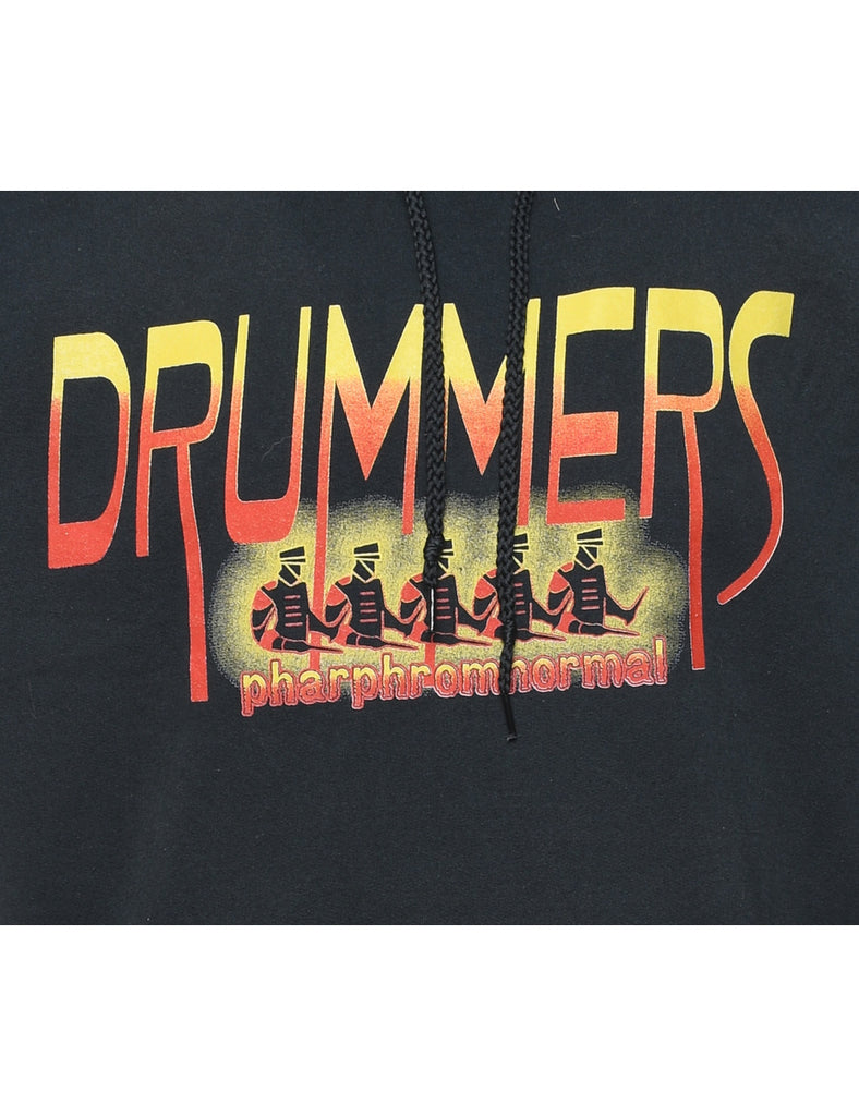 Drummers Printed Black Hoodie - M