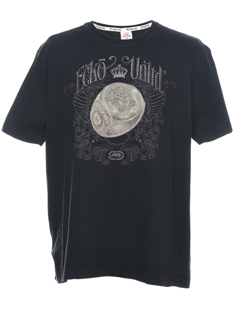 Ecko Unltd Black Embellished Y2K T-Shirt - XL