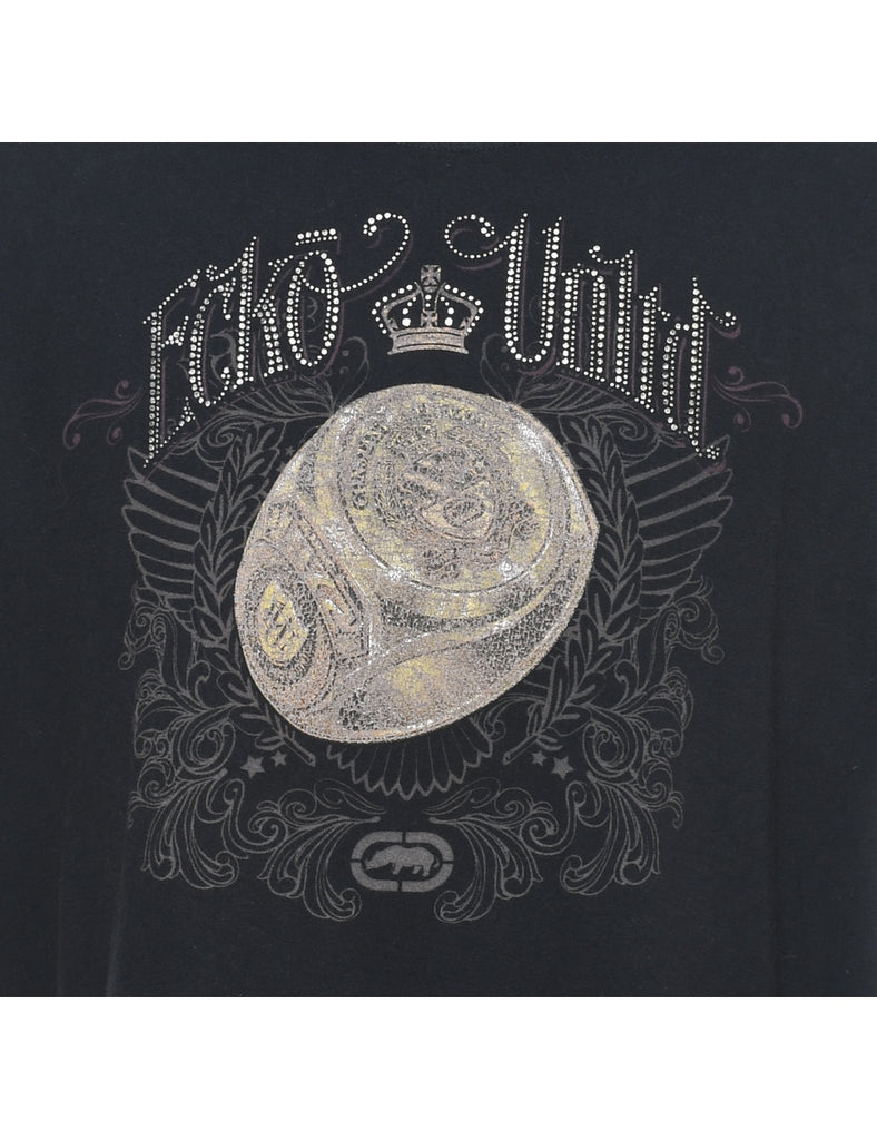 Ecko Unltd Black Embellished Y2K T-Shirt - XL