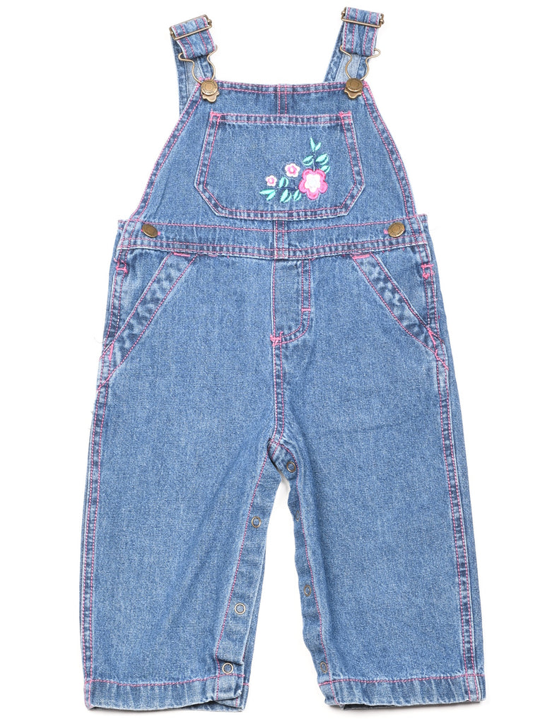 Embroidered Medium Wash Denim Dungarees - 12 MONTHS