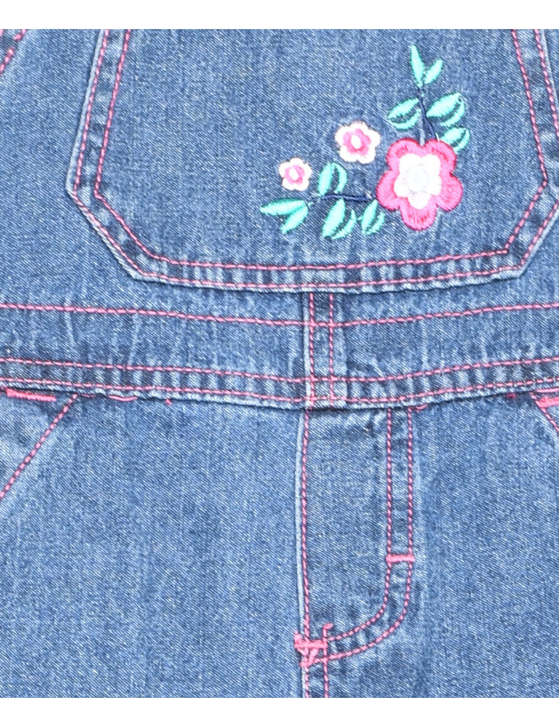 Embroidered Medium Wash Denim Dungarees - 12 MONTHS