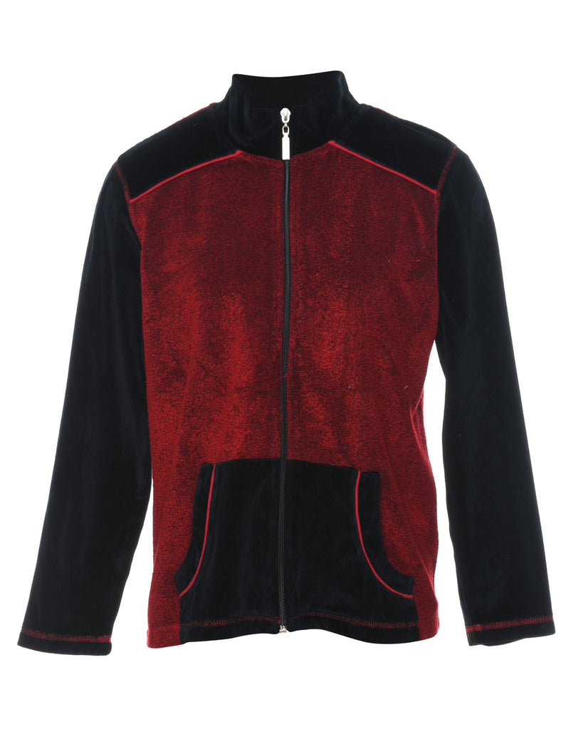 Erika Red & Black Contrast Velvet Track Top - M