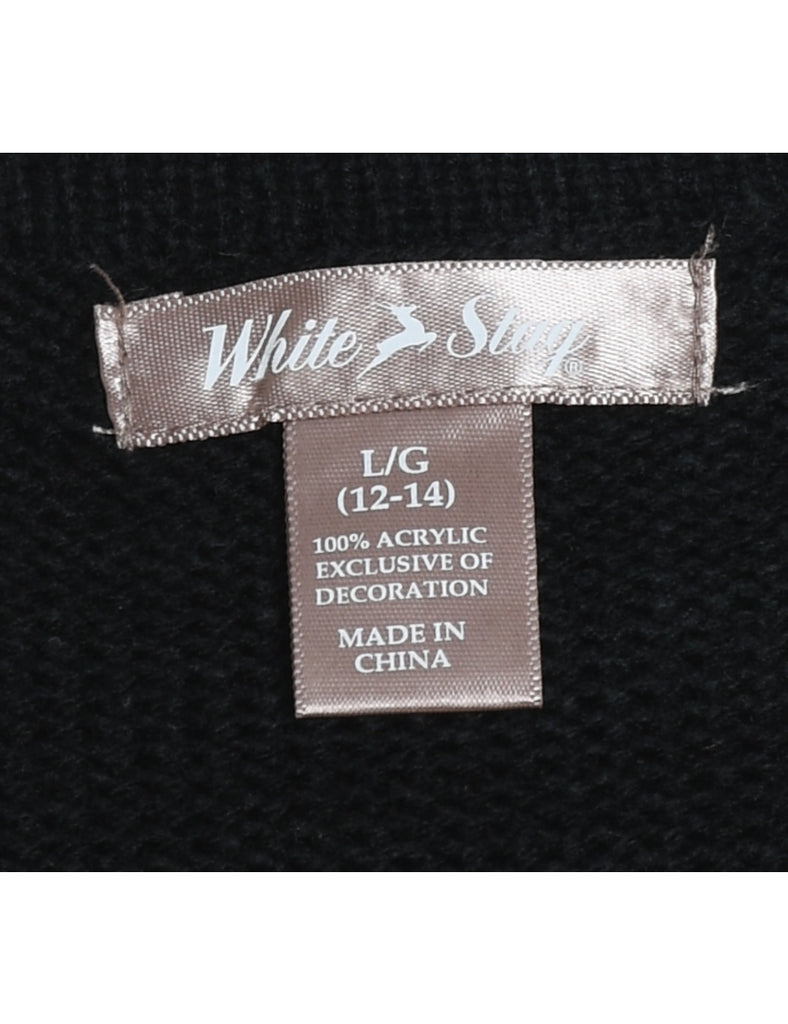 Festive Season Black Embroidered Design Jumper - L