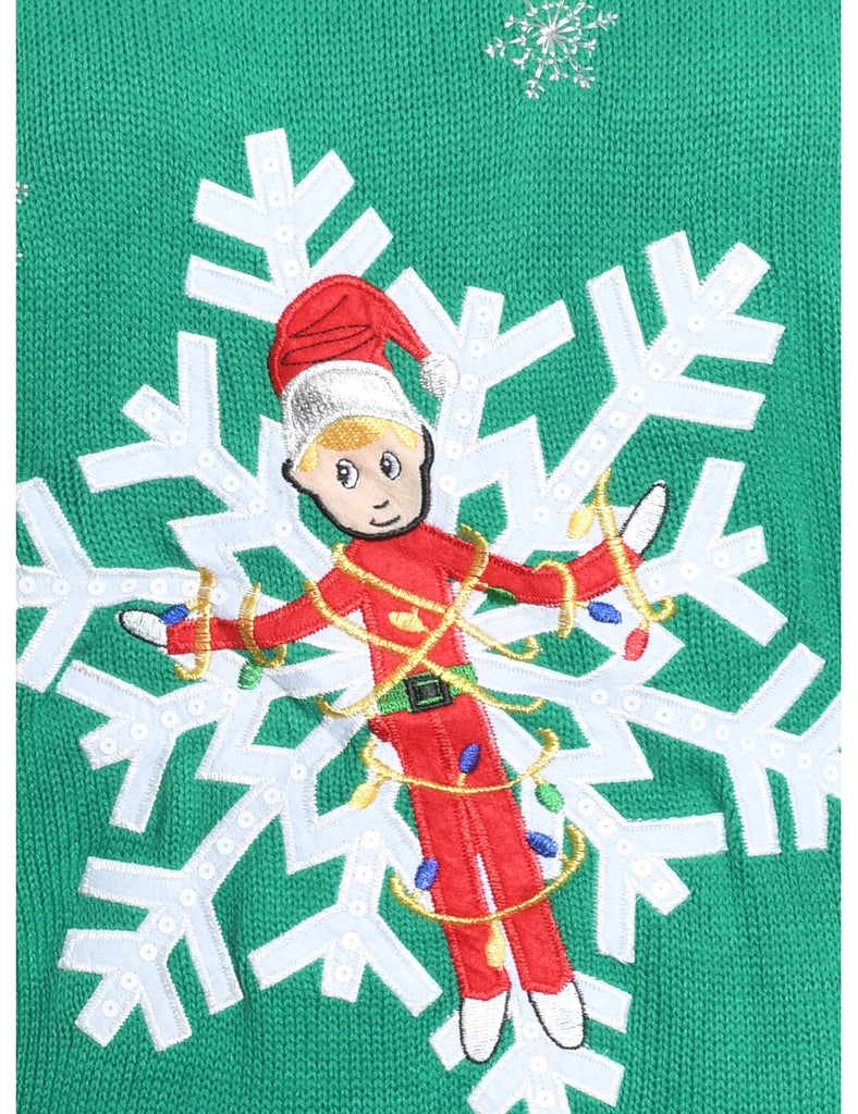 Festive Season Green Knit Christmas Jumper - L