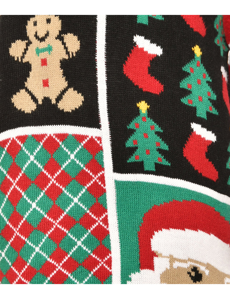 Festive Season Multi-Colour Patterned Christmas Jumper - L