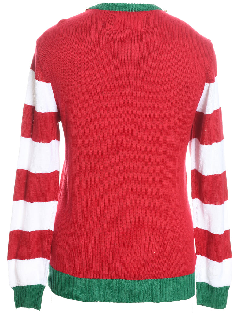Festive Season Red & Green Reindeer Design Christmas Jumper - S