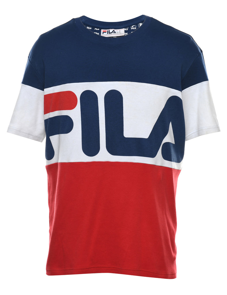 Fila Navy, Red & White Printed T-Shirt - M
