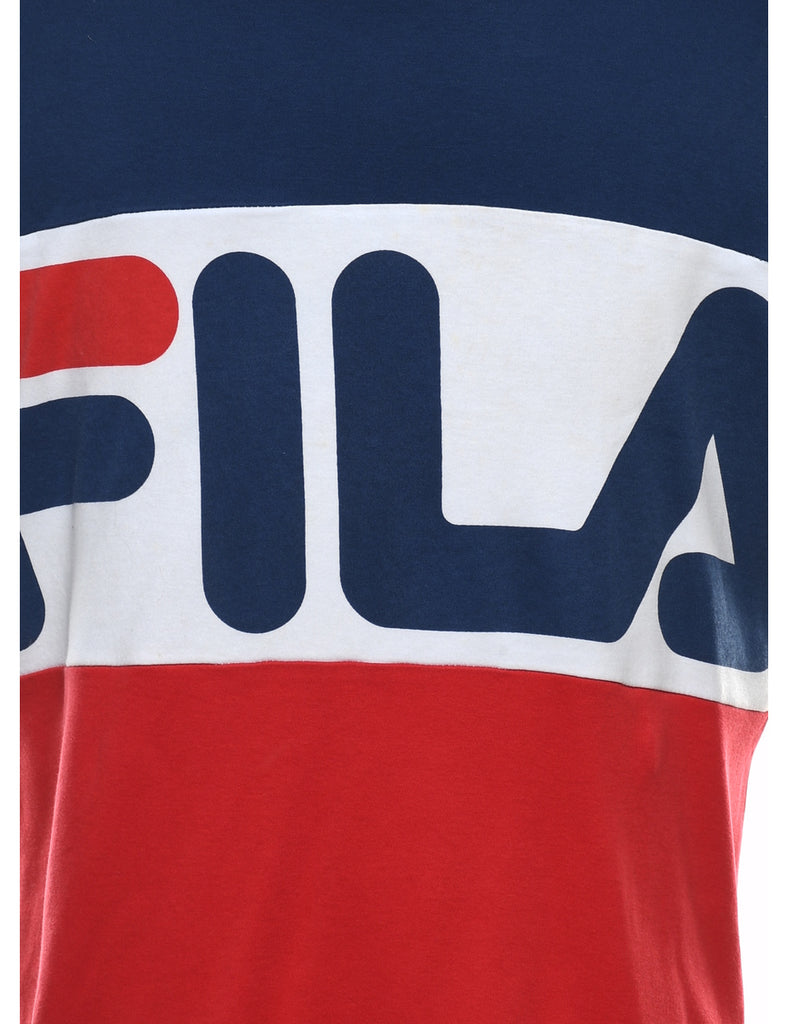 Fila Navy, Red & White Printed T-Shirt - M