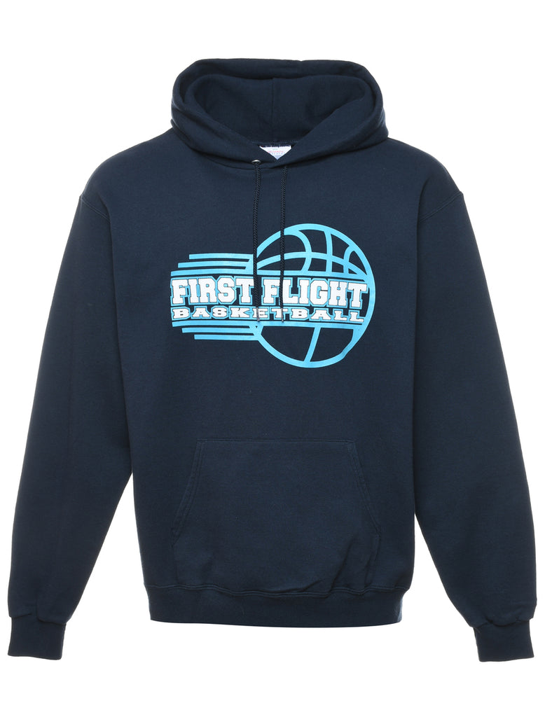 First Flight Navy & Light Blue Printed Hoodie - L