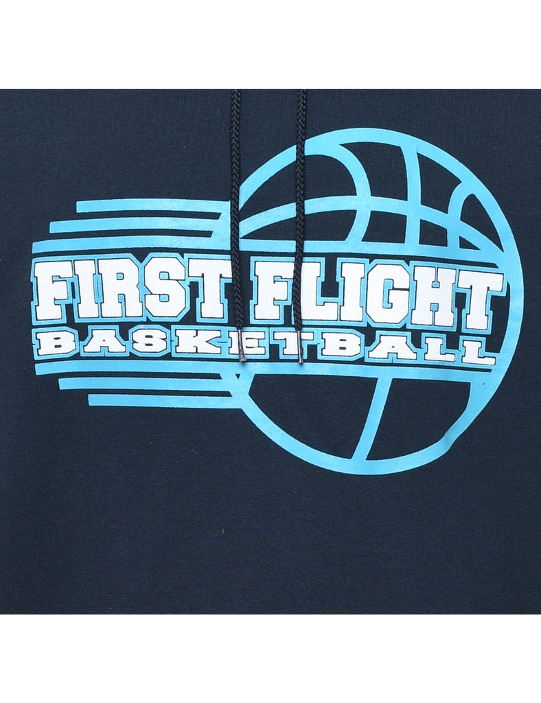 First Flight Navy & Light Blue Printed Hoodie - L