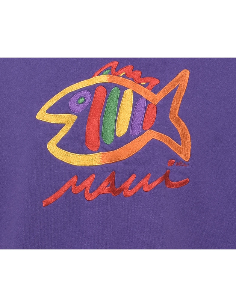 Fish Embroidered Purple Sweatshirt - L