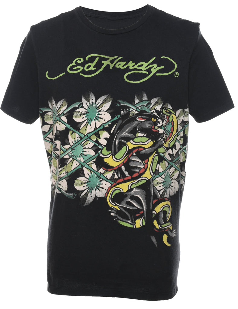 Floral Ed Hardy Y2K Multi-Colour Printed T-shirt - L